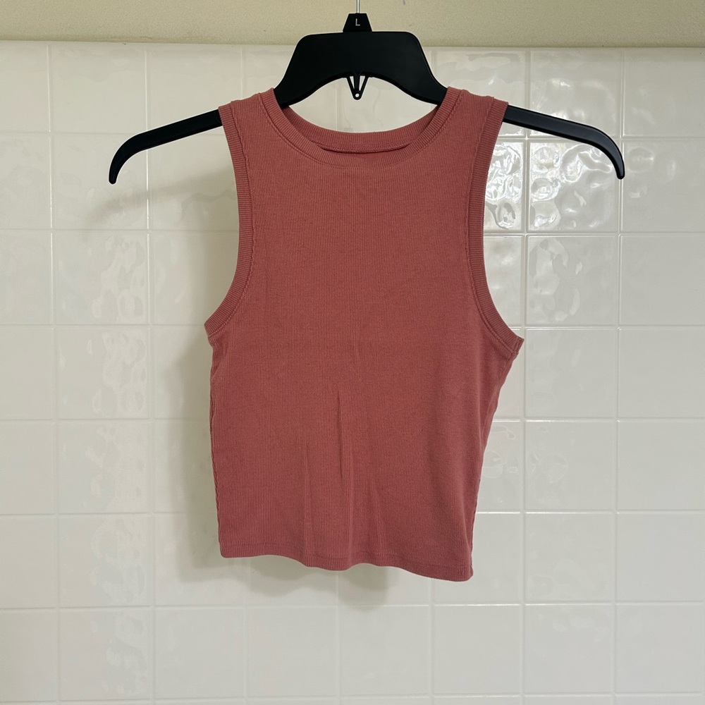 Hollister Pink High Neck Ribbed Tank Top
